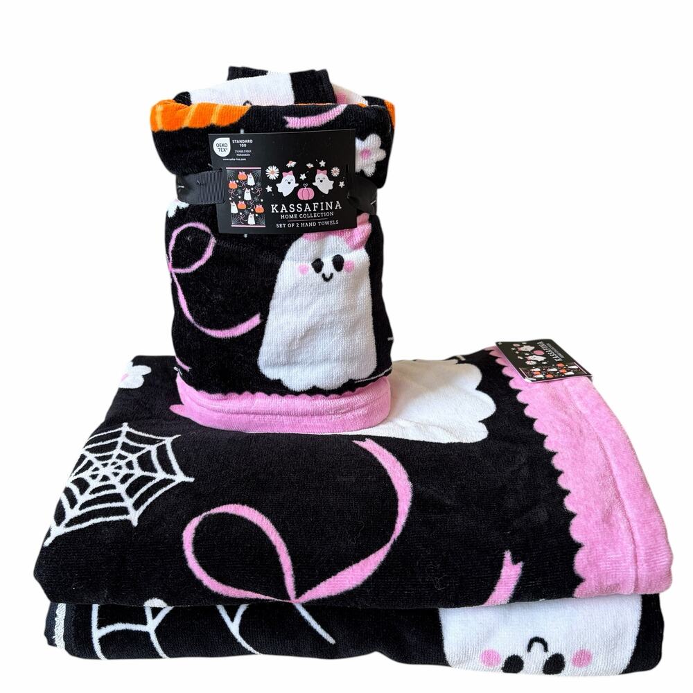4pc Kassafina Coquette Halloween Towel Set- 2 Hand 2 Bath 100% Cotton NEW